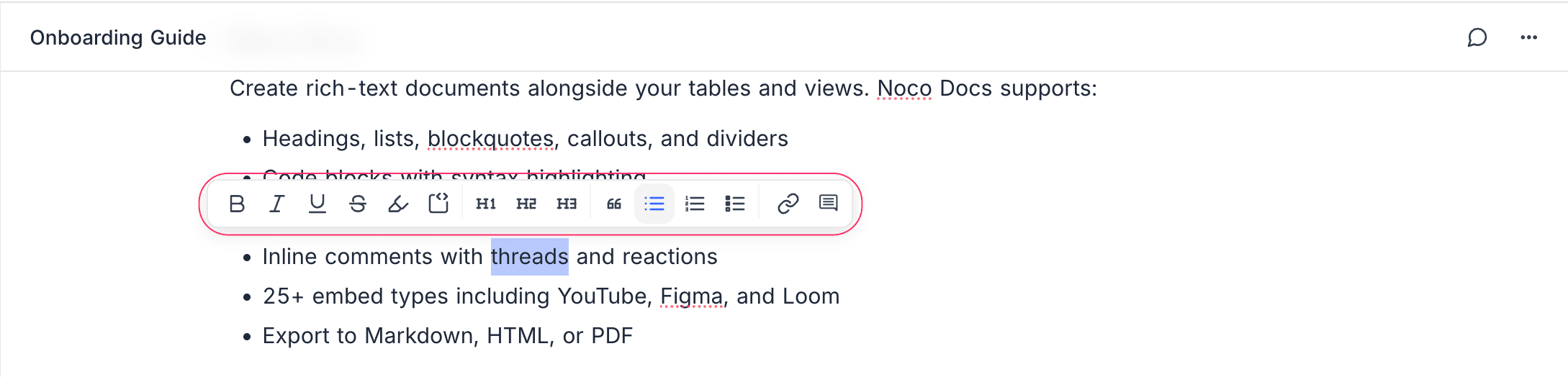 Bubble menu with formatting options