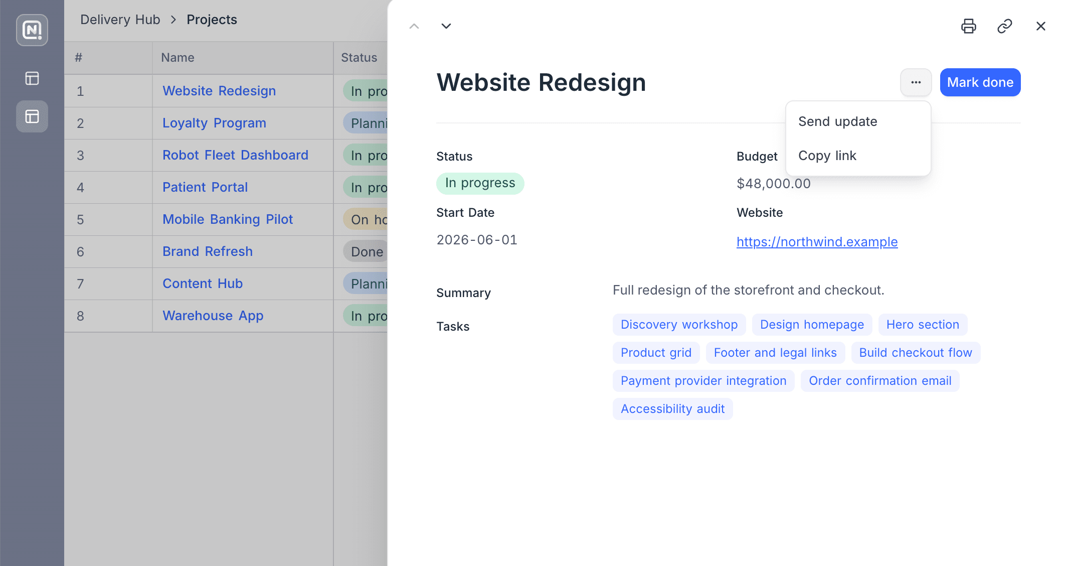 Record sheet buttons with the overflow menu open