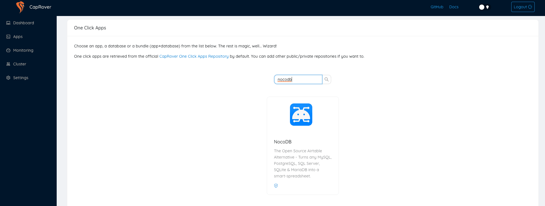 CapRover Search NocoDB