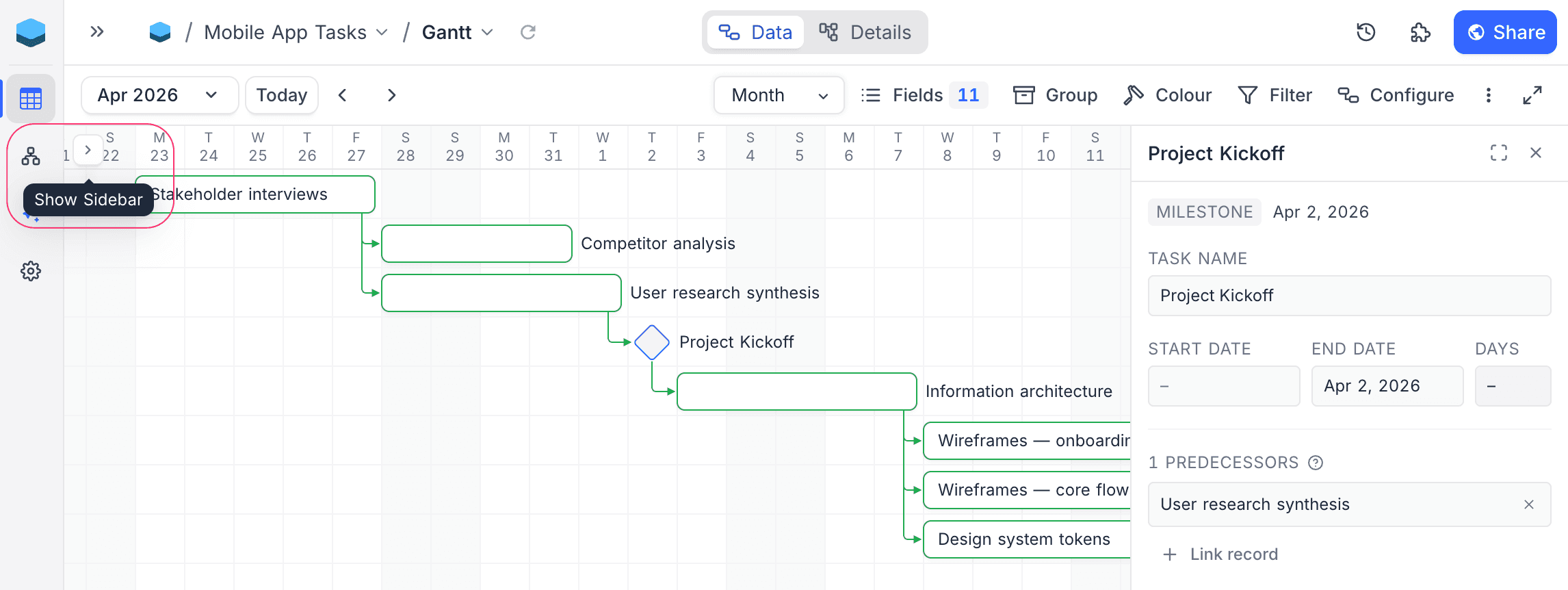 Collapsed sidebar