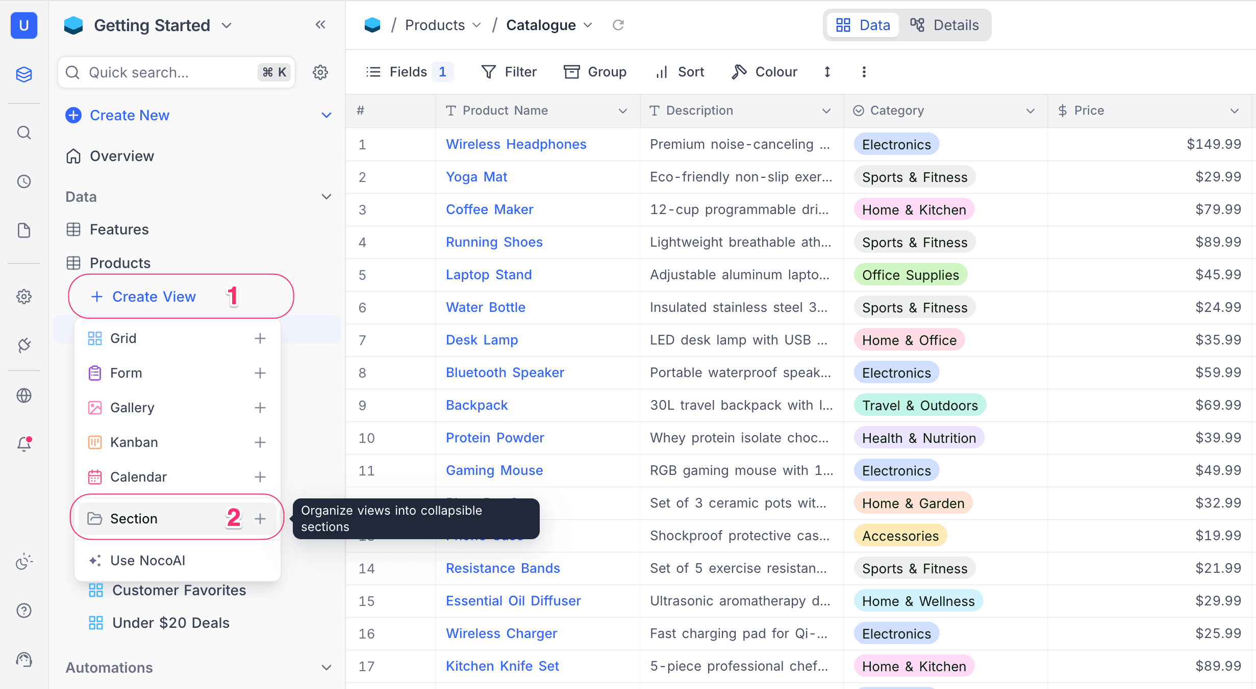 Create view folder from menu