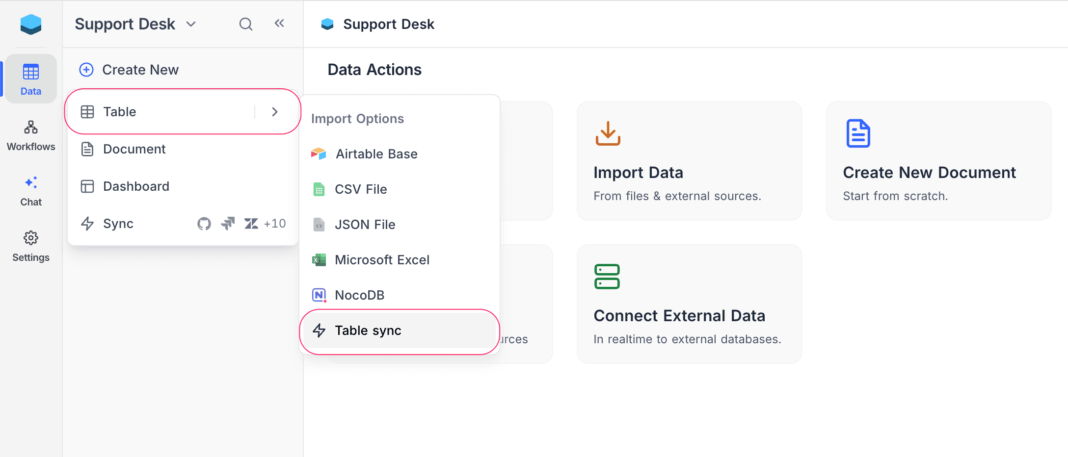 Create sync entry point from the sidebar