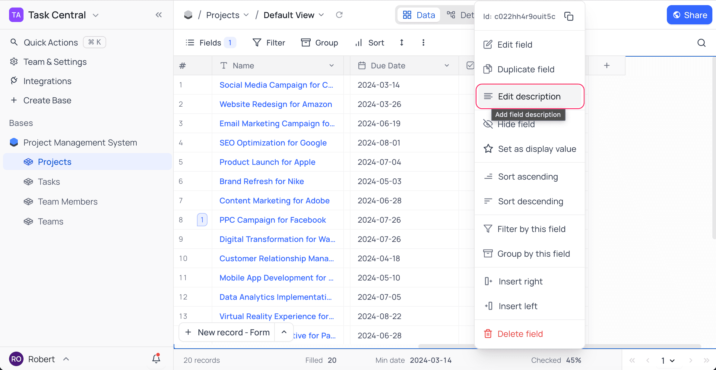 edit field description