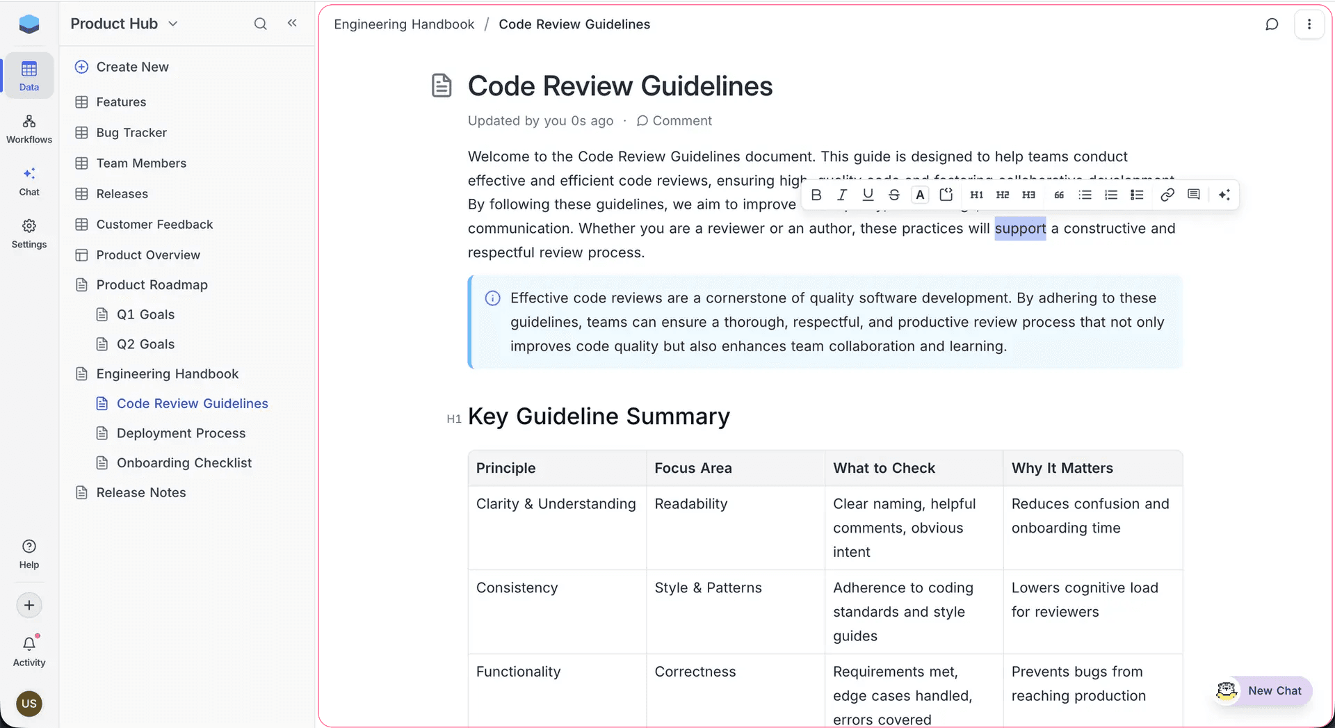 Editor layout with title, headings, and content
