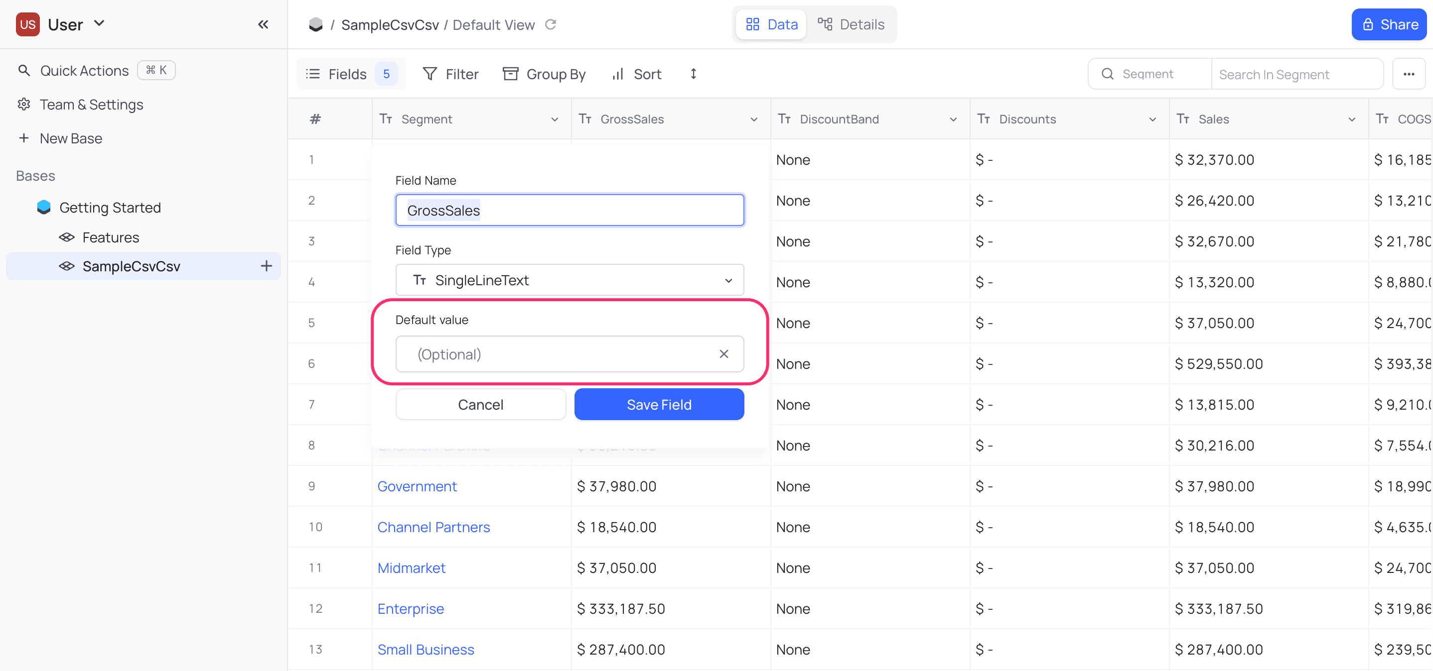 Change default value