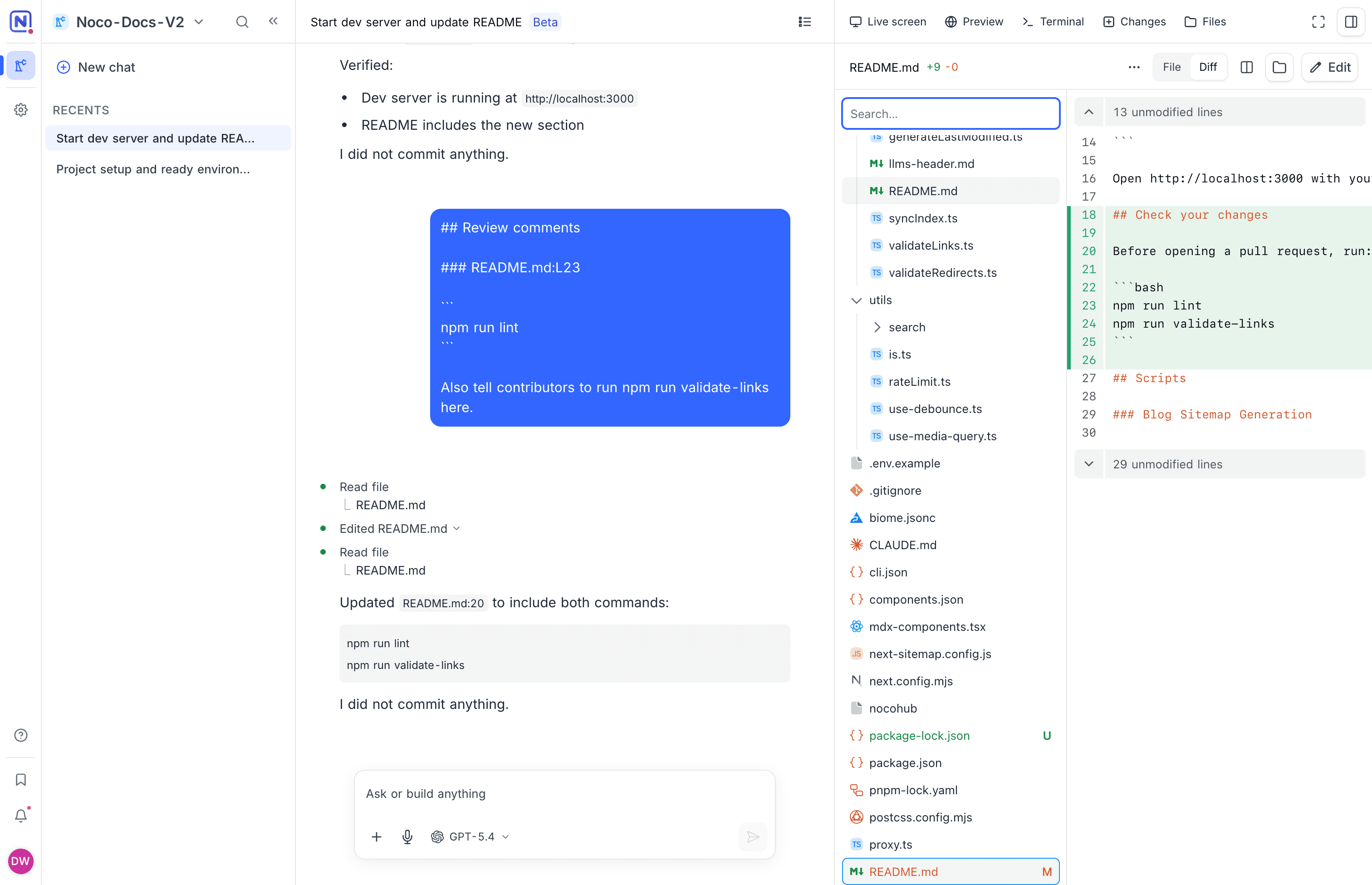 The Files tab with README.md open