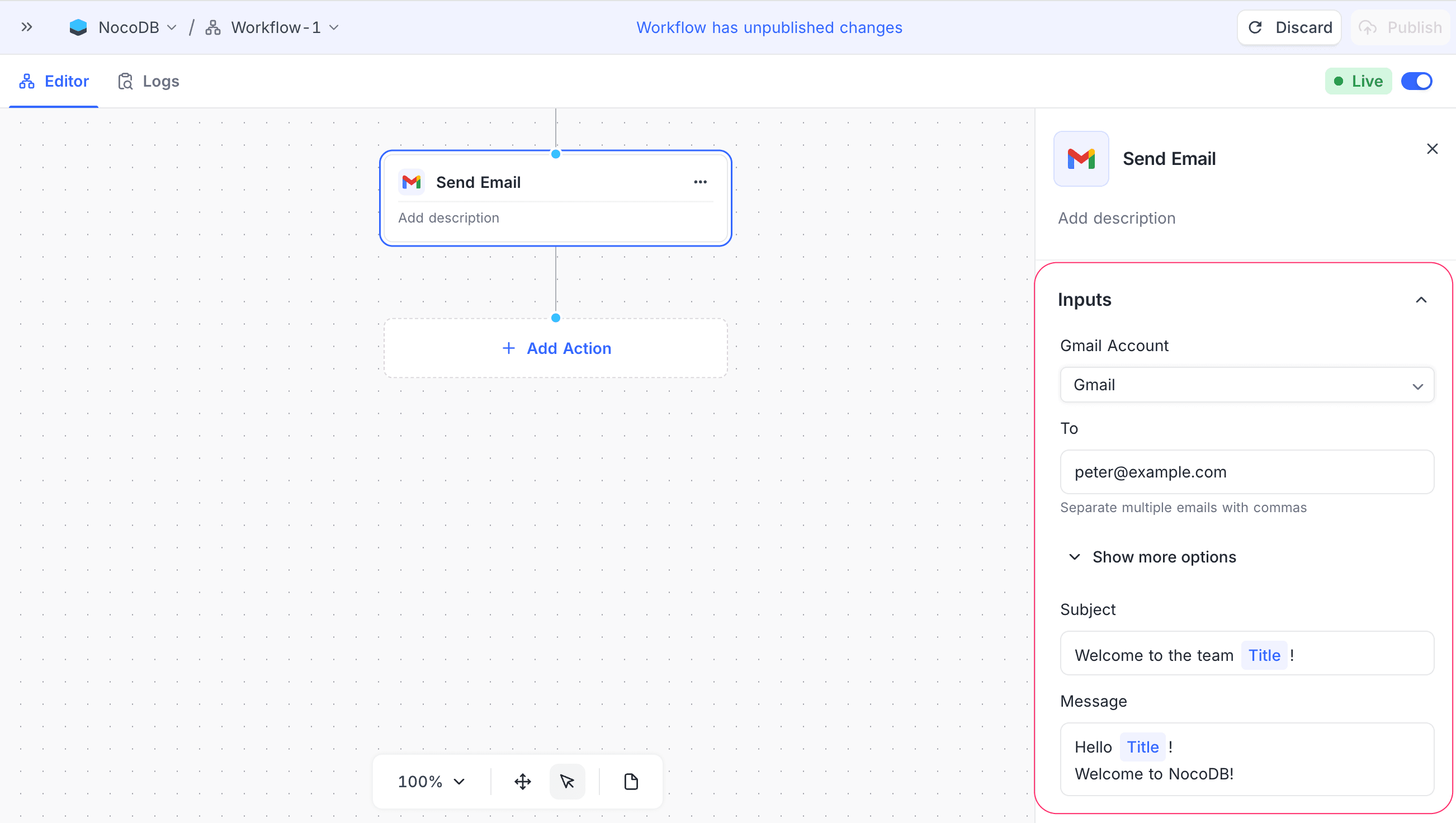 Gmail Send Email Node