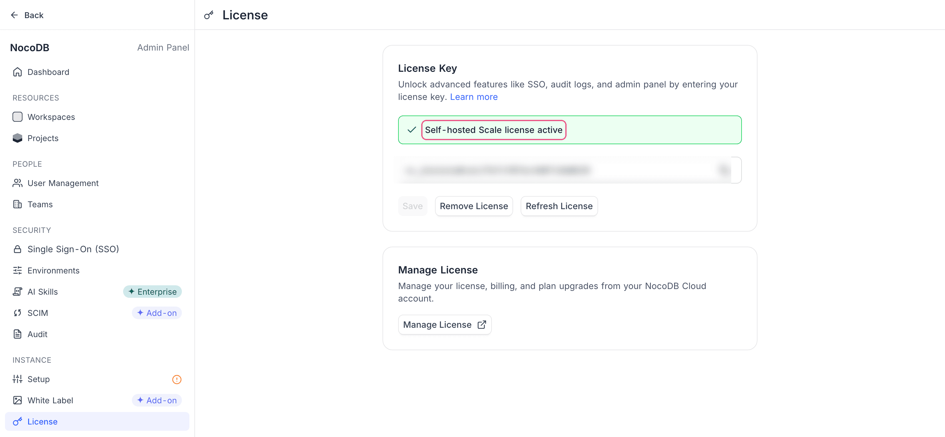 License page: active