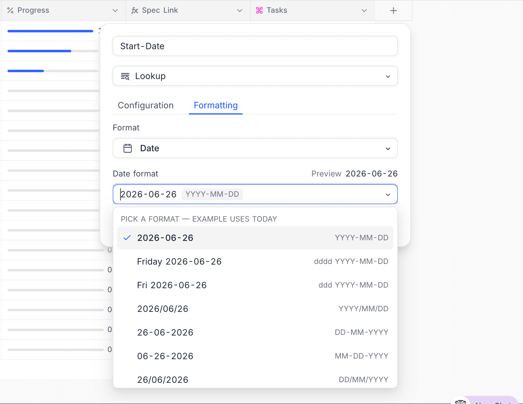 Lookup field Formatting tab
