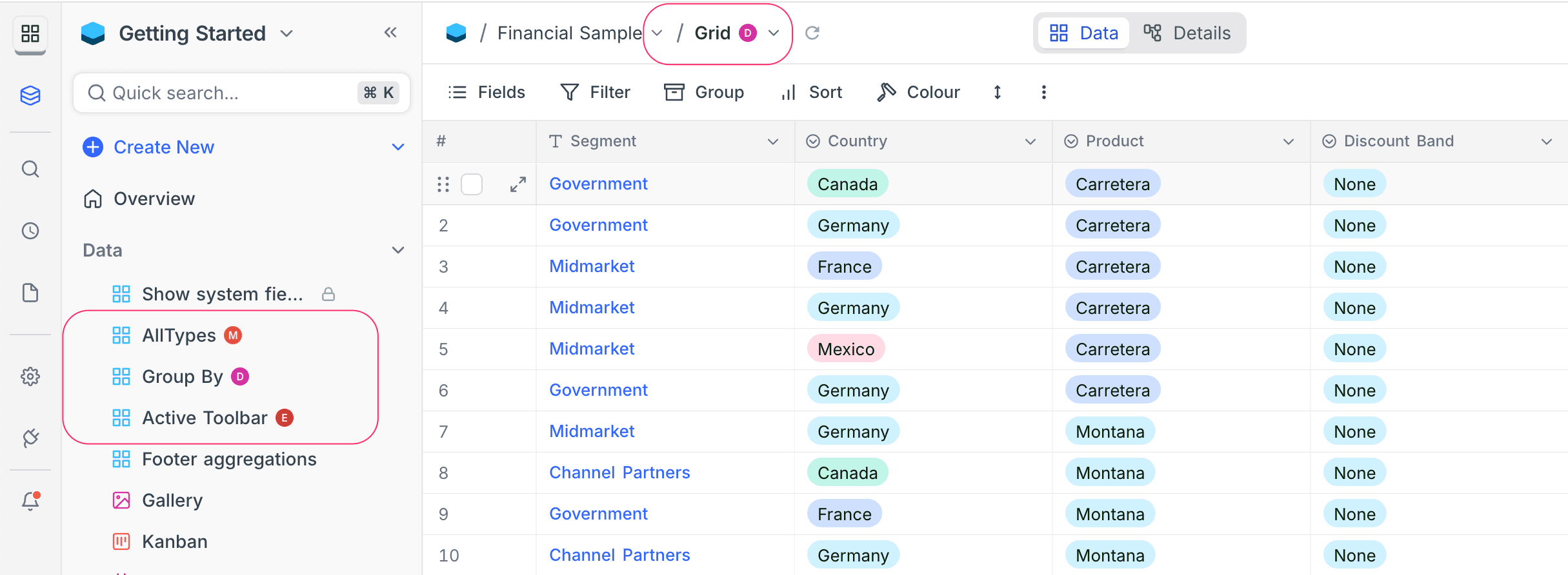 Personal view sidebar