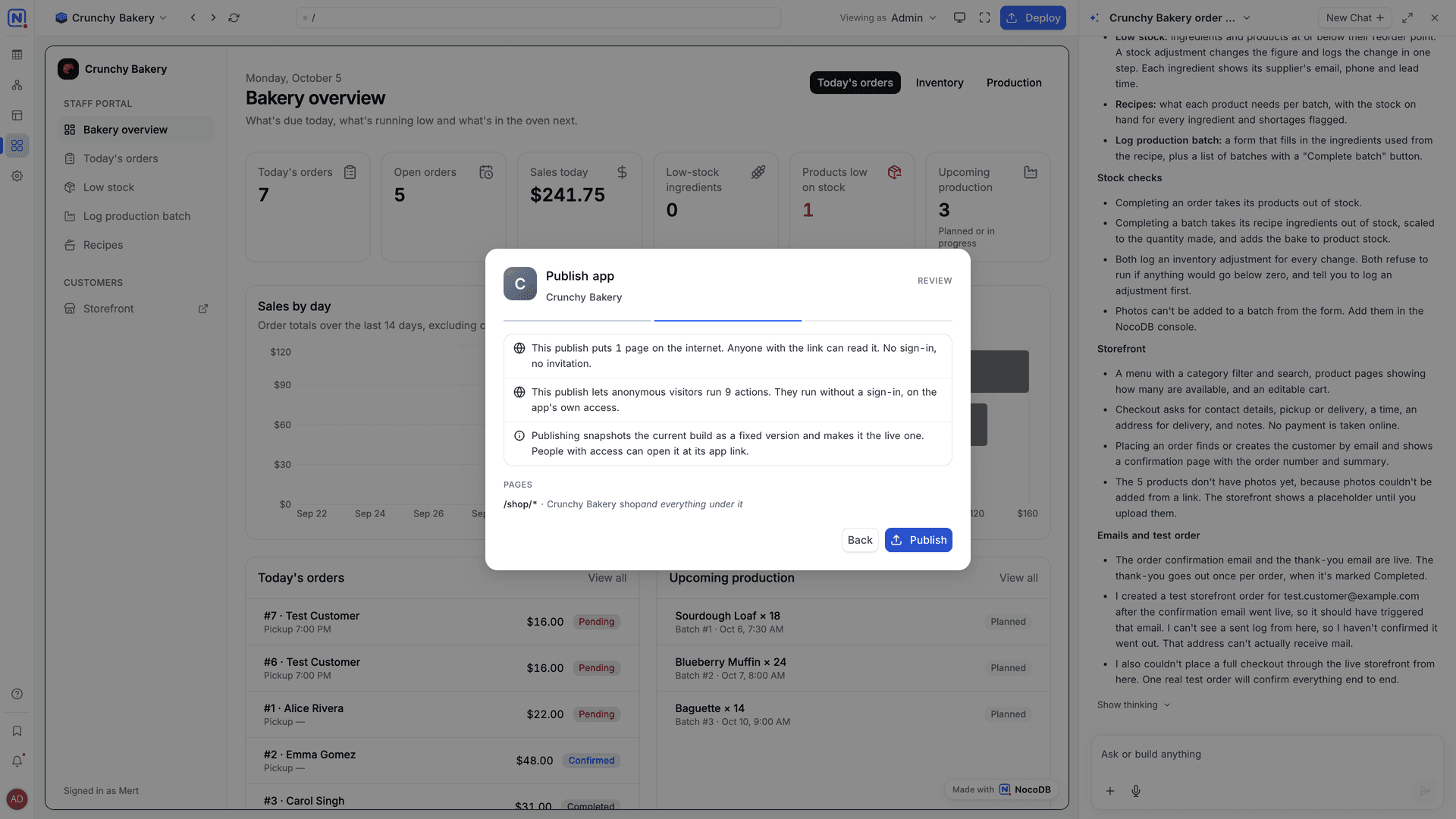 The review step of the publish dialog