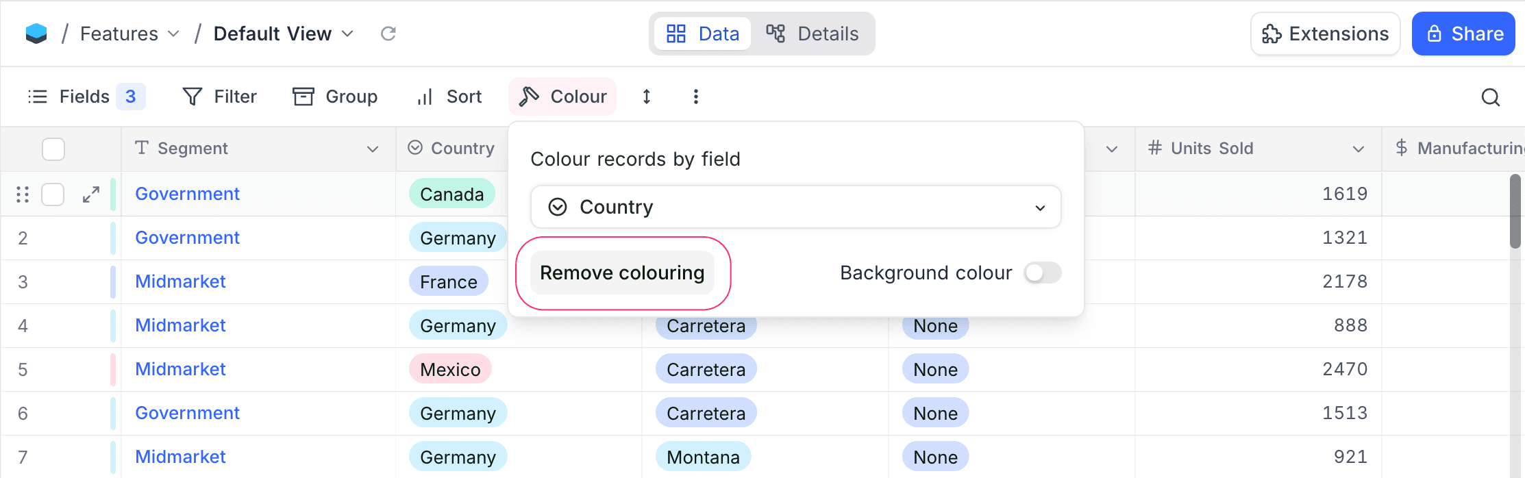 Remove colouring