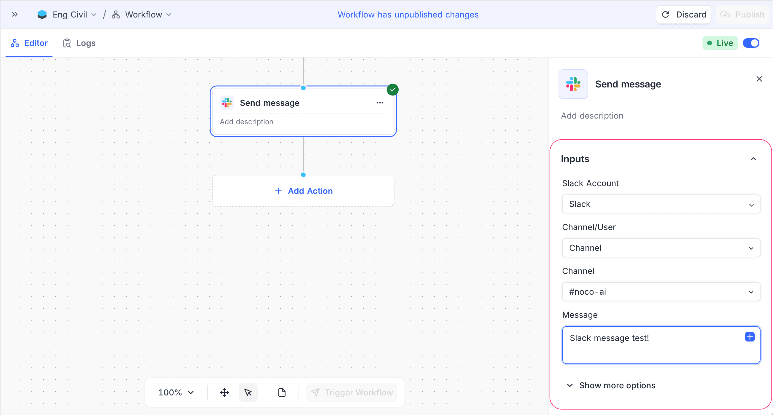 Slack Send Message Node