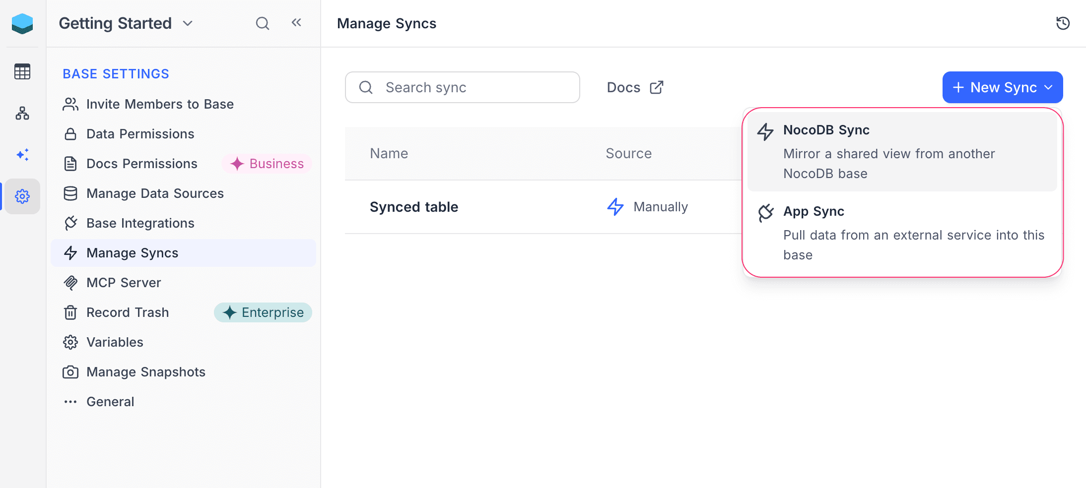 Create sync entry point from project settings