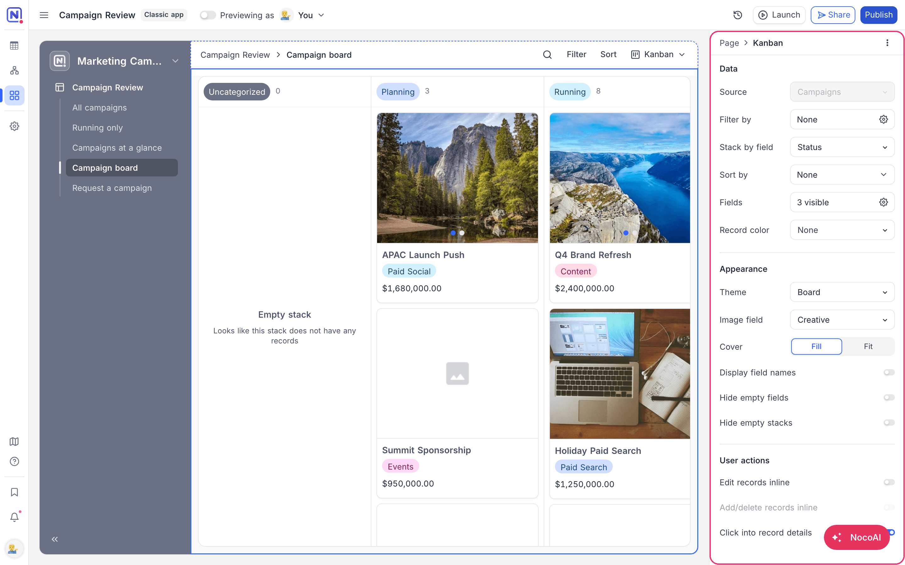 Visualization settings