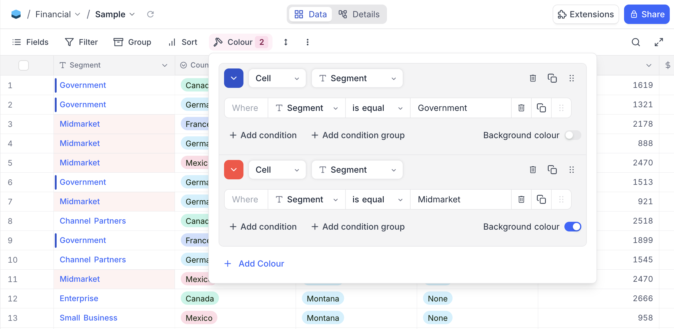 Colour records based on conditions